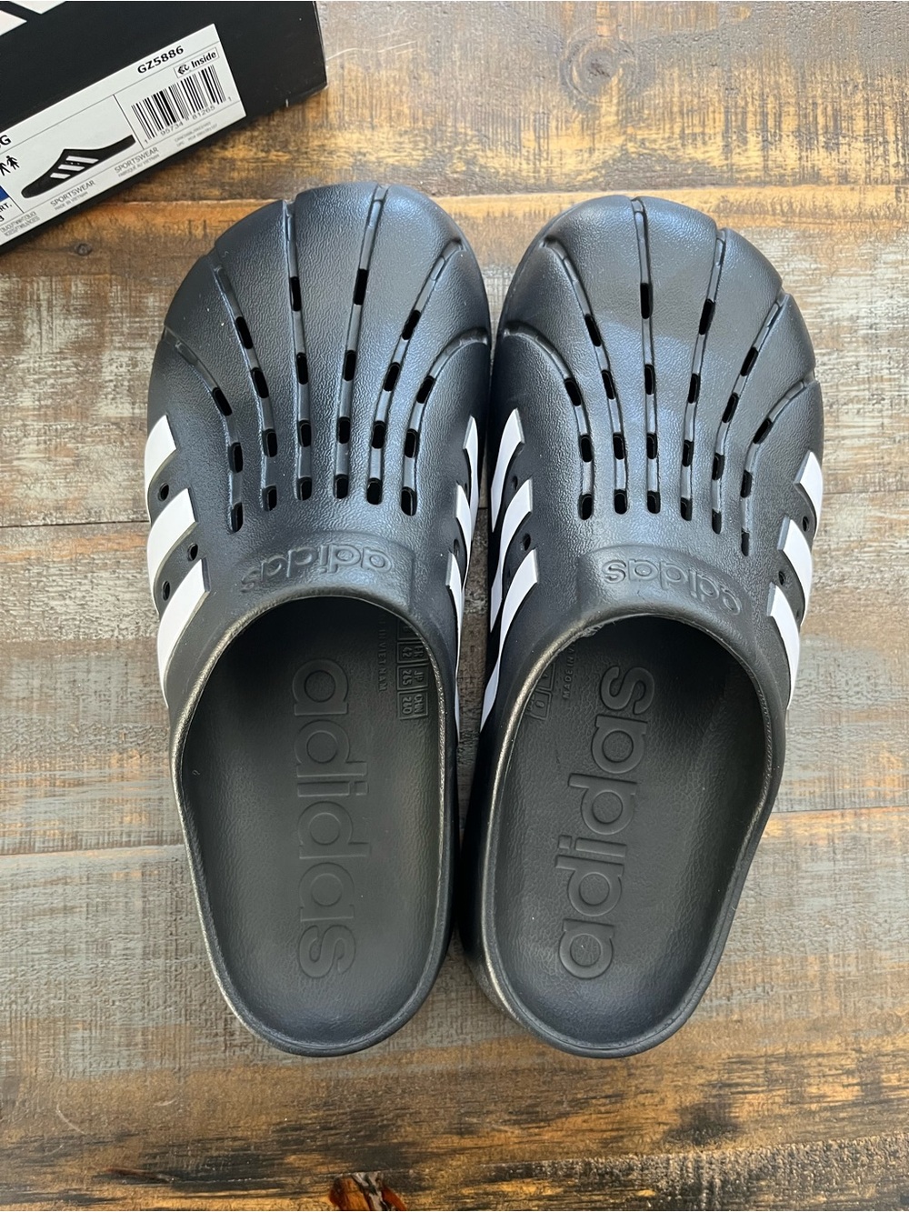 adidas Black Clog Slides with White Stripes